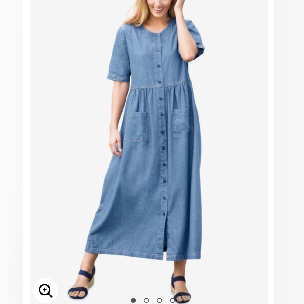 #63- NWT Woman Within Short-Sleeve Blue Denim Dress Plus Size 28W